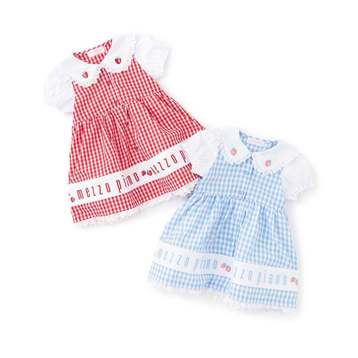 Gingham Check One-Piece Dress with Hem Logo Embroidery,Sax blue, medium image number 7
