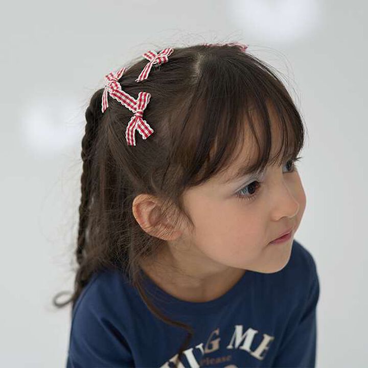 Check Ribbon Mini Hair Clips 6P Set,Black, medium image number 16