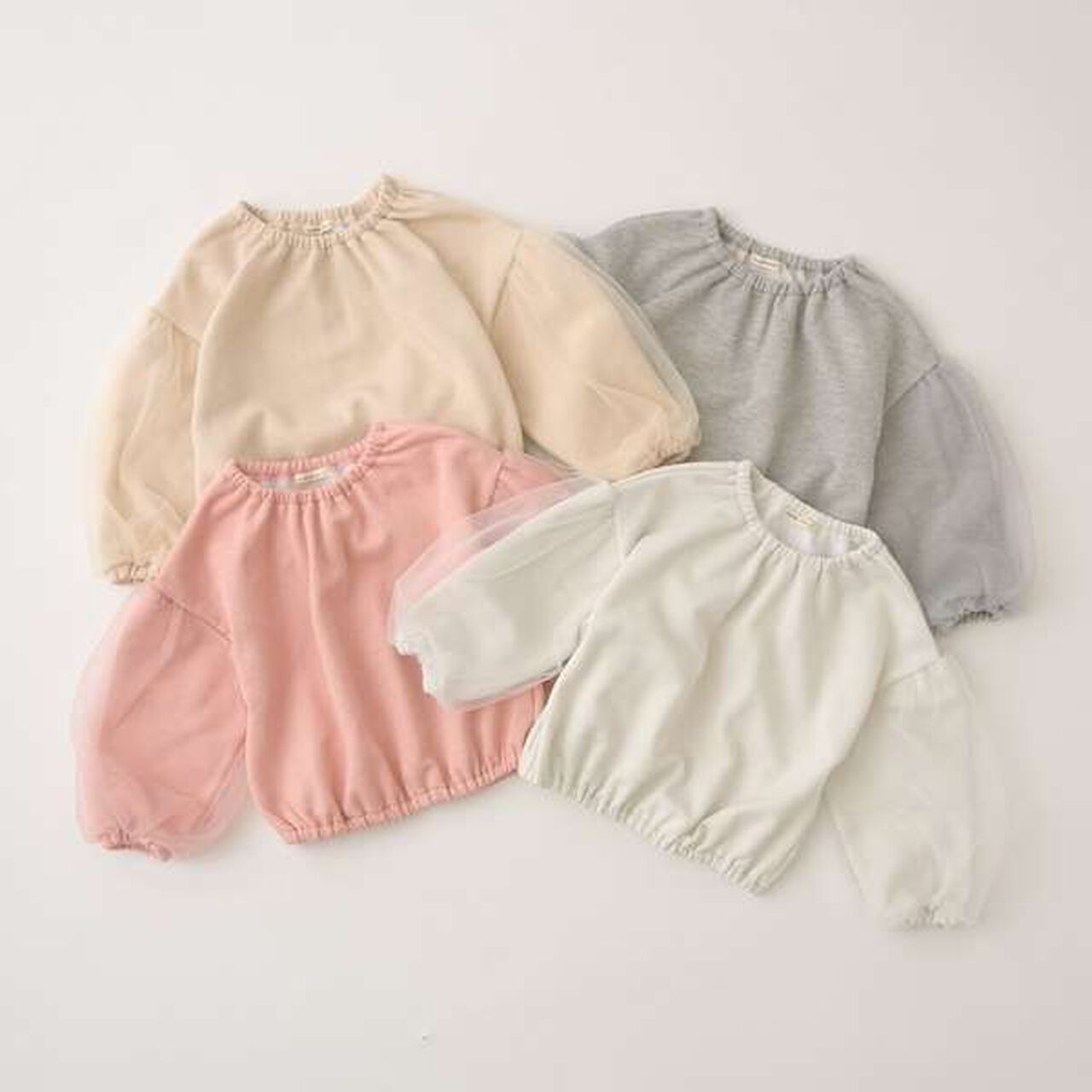 Wool Lined Tulle Sleeve Pullover,Top gray, large image number 1