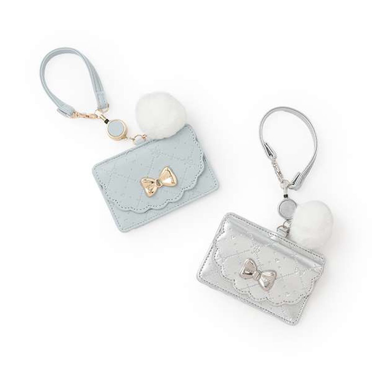 Monogram Pattern Embossed Card Holder with Pom-Pom,Silver, large image number 7