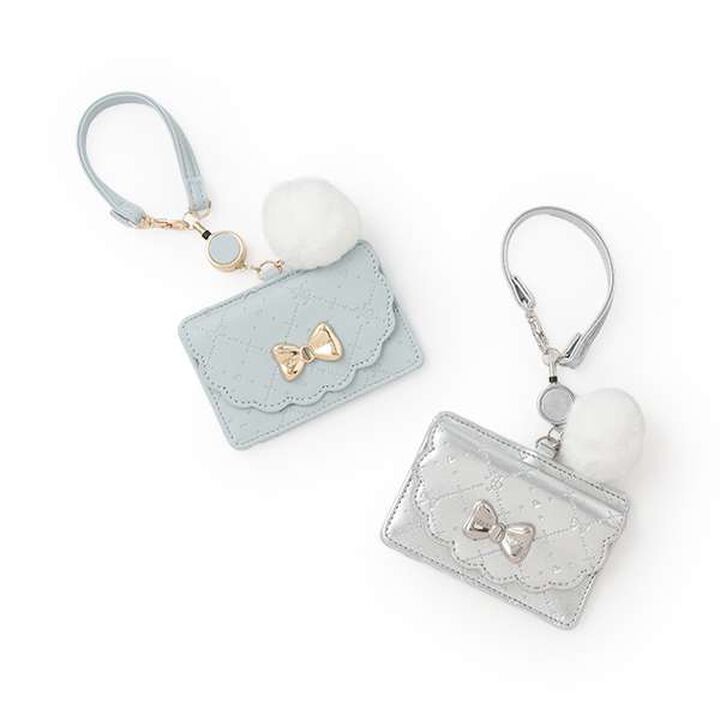 Monogram Pattern Embossed Card Holder with Pom-Pom,Silver, medium image number 7