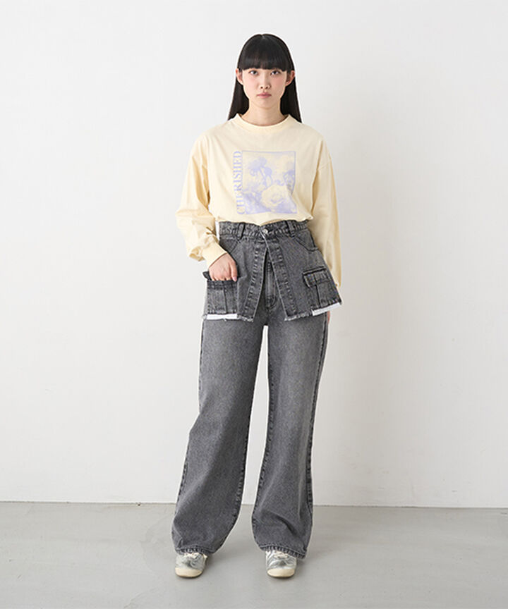 Wrap Denim Wide Pants,Navy, medium image number 12