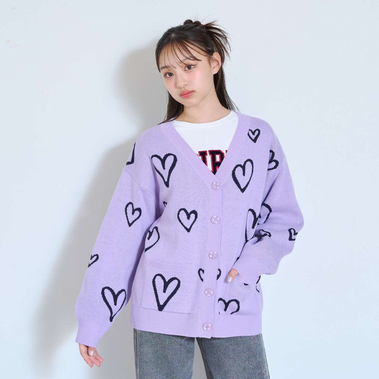 [7days/Washable] Heart Pattern Cardigan,Lavender, large image number 6