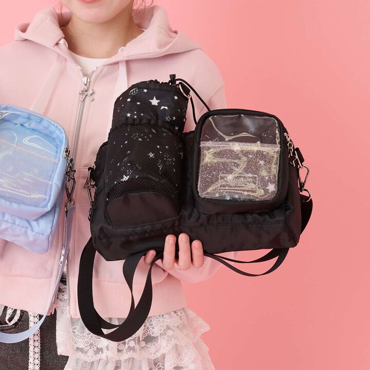 Zodiac & Musical Note Pattern Shoulder Bag with Bottle Holder♪,Black, medium image number 0