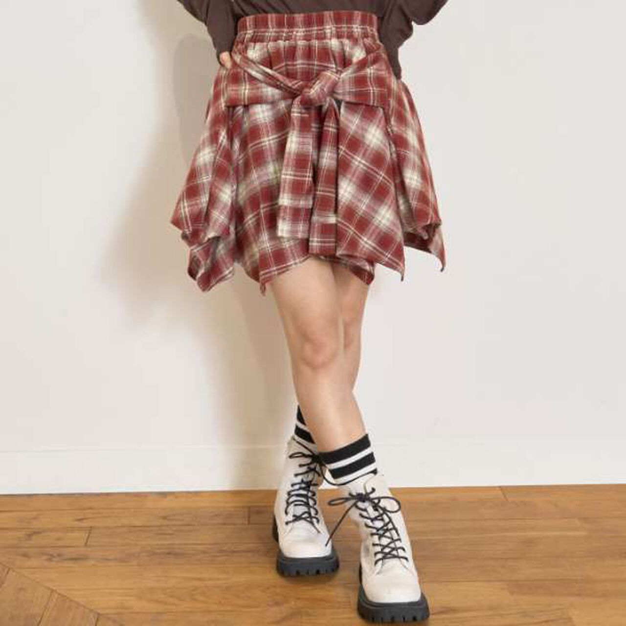 [LTXC] Waist Wrap Style Checkered Culottes,Black, large image number 2