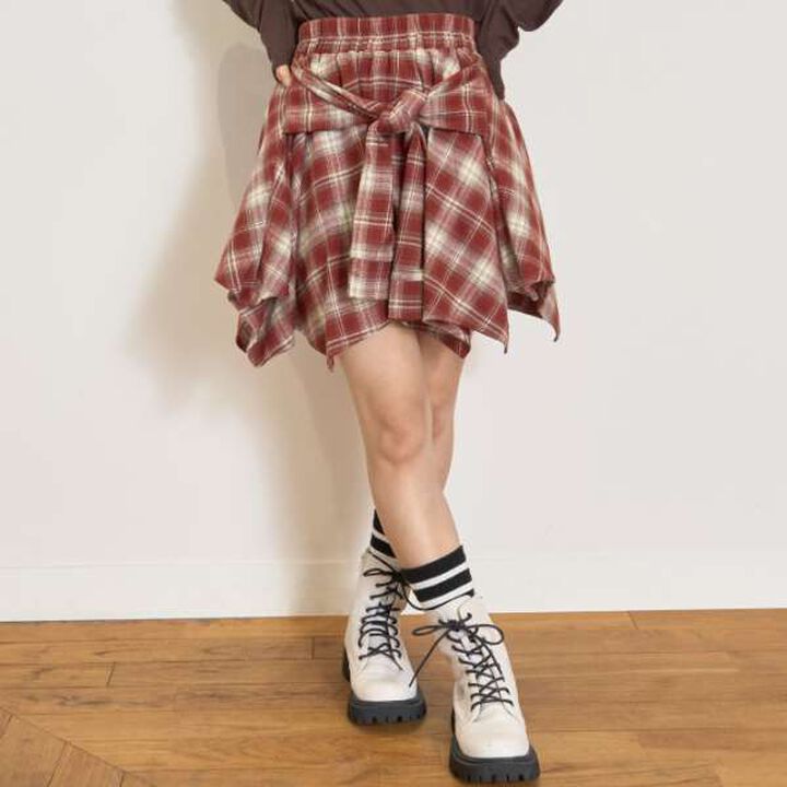 [LTXC] Waist Wrap Style Checkered Culottes,Black, medium image number 2