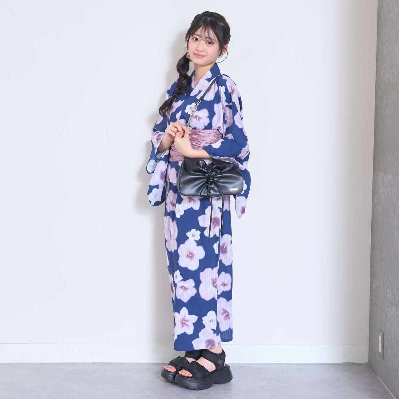 Floral Pattern Two-Piece Yukata,Pearl white, large image number 2