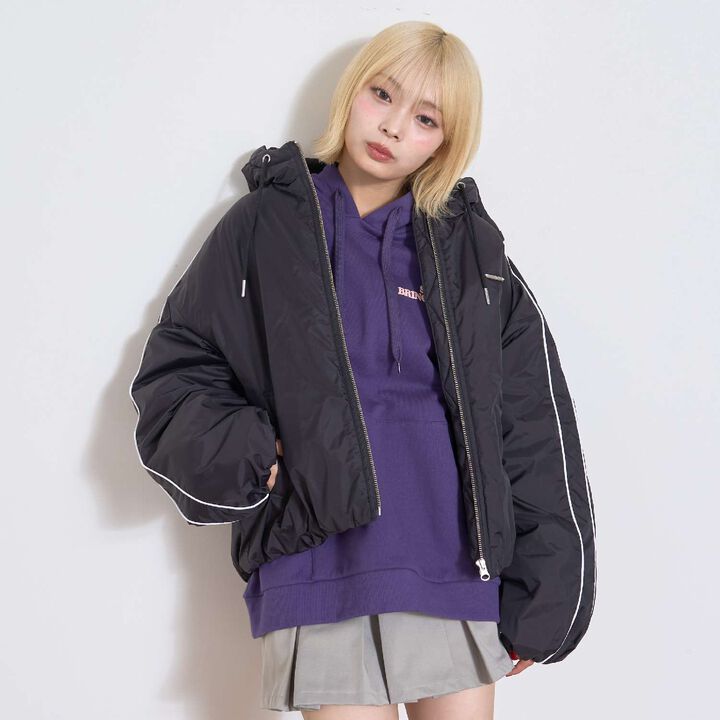 [Seconds Cute Top] LTXC Puffy Heart Loose Parka,Black, medium image number 9