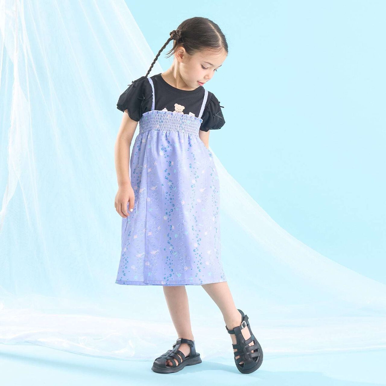 [Easy Wear♪] Cool Touch 4-Way Separate Yukata with Obi Belt (Kawaii) [Kids Girls],Dark red, large image number 34