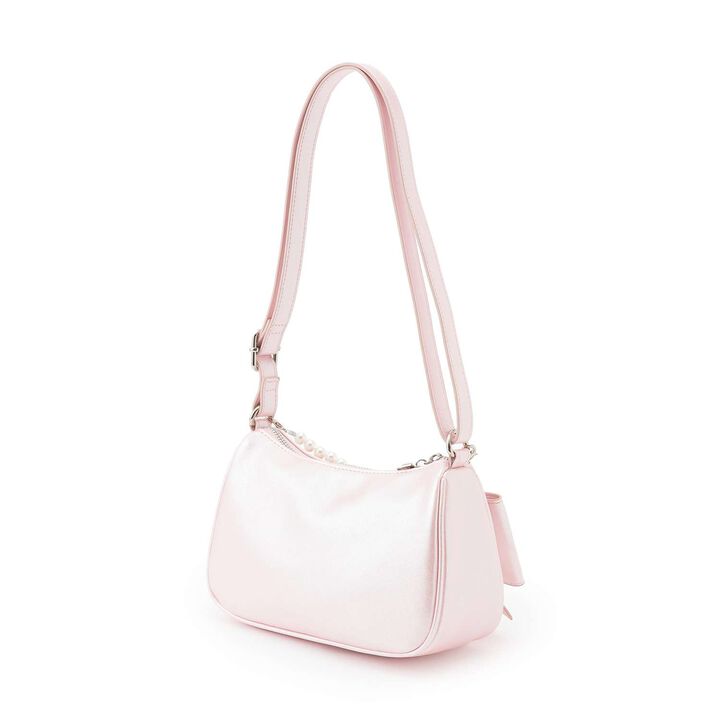 Chain-Decorated Ribbon Shoulder Bag,Light pink, medium image number 1