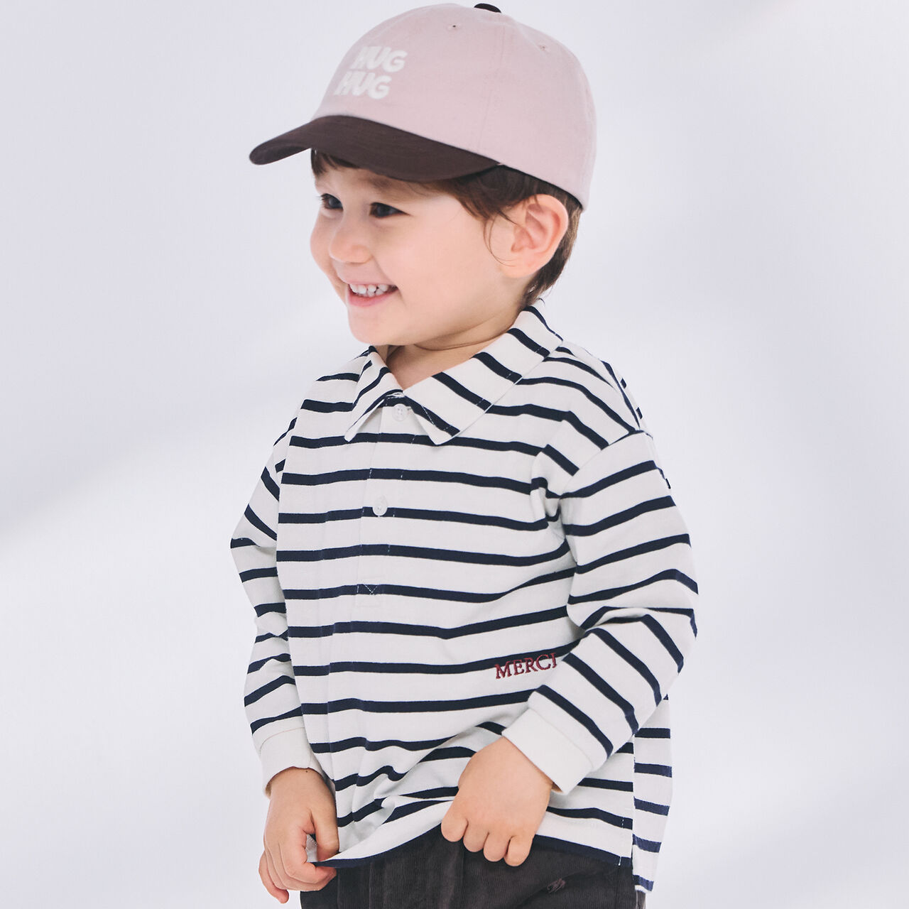 Stripe Polo Collar Long-Sleeve T-Shirt,Ivory, large image number 2