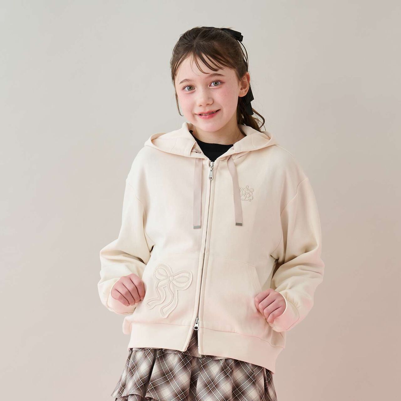 Ribbon Appliqué Double Zip Parka,Ivory, large image number 0