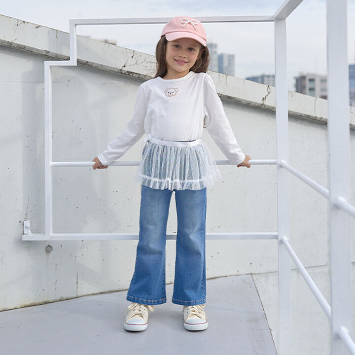 Beautiful Silhouette Stretch Flare Denim Pants,Sax blue, medium image number 7