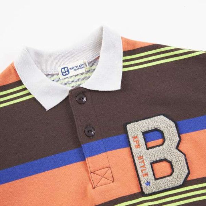 KP Boy Panel Stripe Polo Collar Sweatshirt (100-160),Brown, medium image number 1