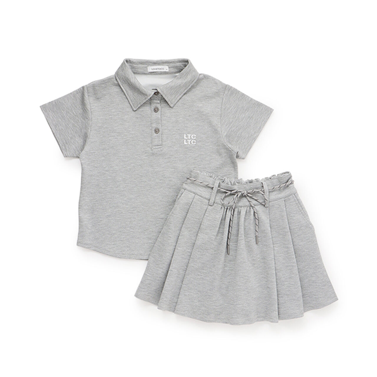 Polo Skirt Outfit Set,Top gray, large image number 2
