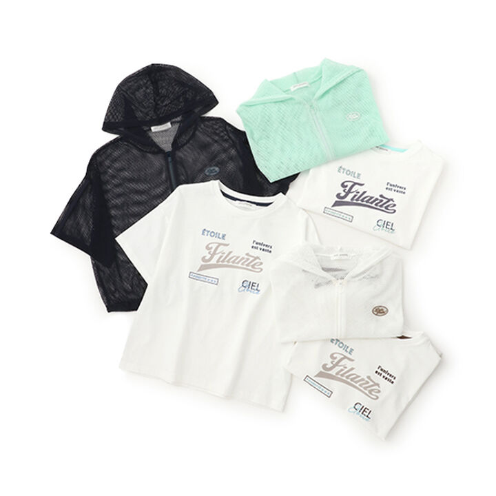 Mesh Short-Sleeve Logo Parka T-Shirt Set,Off white, medium image number 24