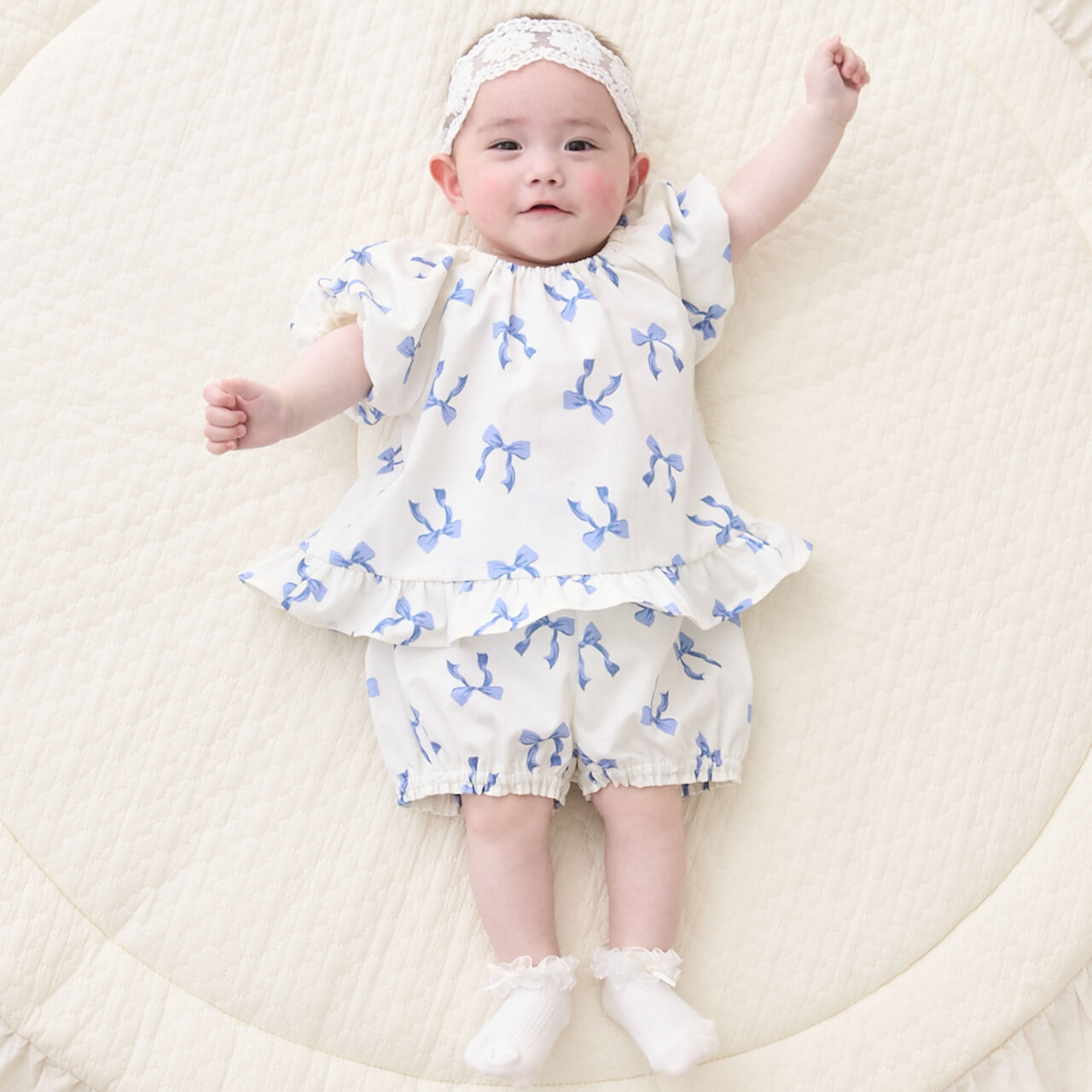 Link Ribbon All-Over Pattern Outfit Set,Blue, large image number 0