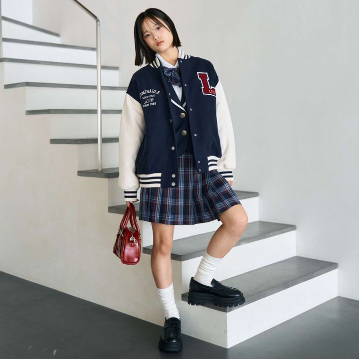 [Graduation Attire] Checkered Pleated Skirt-Pants,Navy, medium image number 4