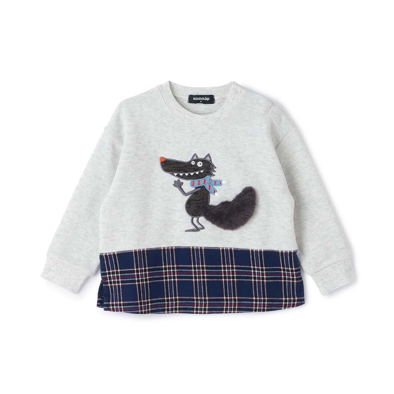Wolf Hem Checkered Sweatshirt,Smoke white, large image number 0