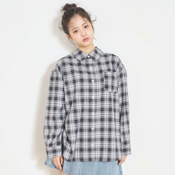 Loose Checkered Shirt,Black, medium image number 0