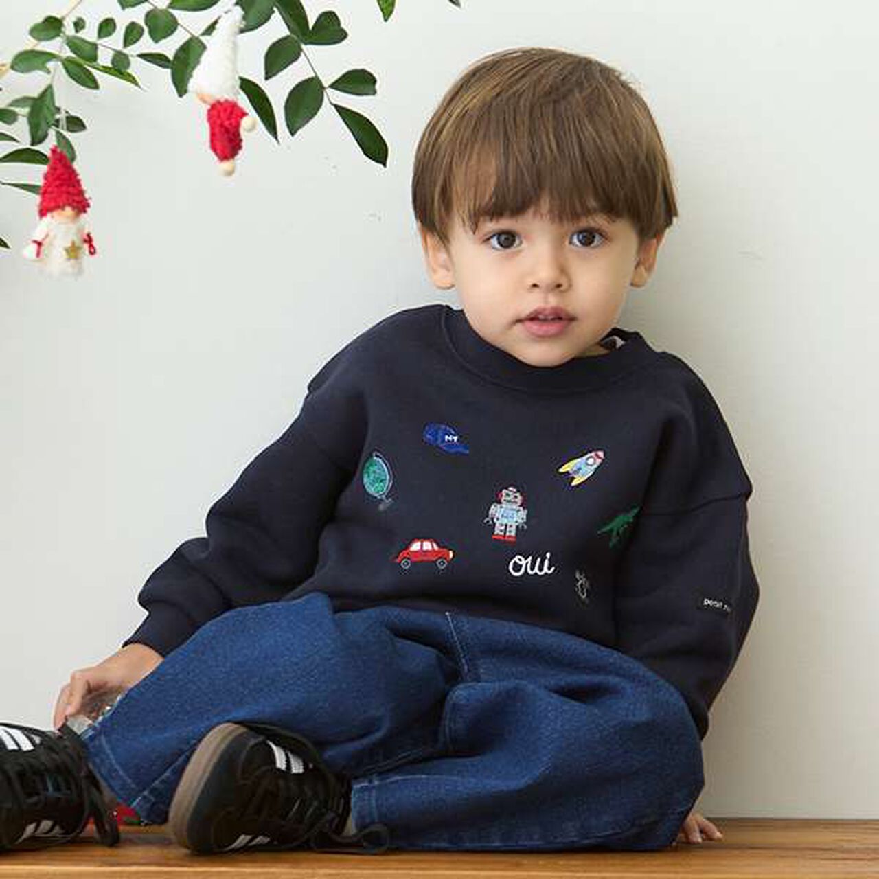 Embroidered Toy Motif Sweatshirt,Navy, large image number 0