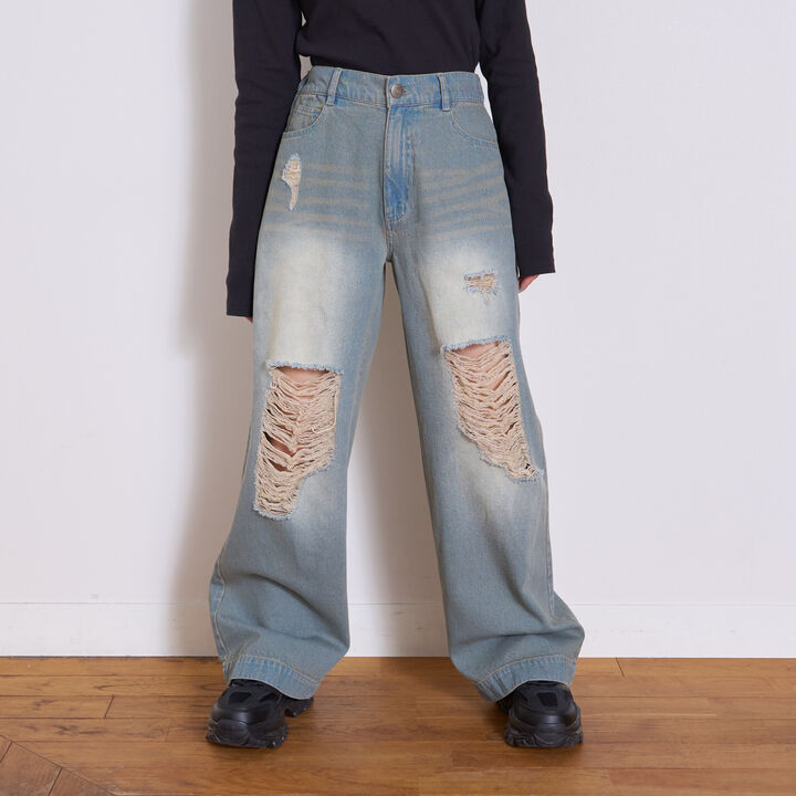[LTXC] Distressed Denim Wide Pants [Set Available],Navy, medium image number 1