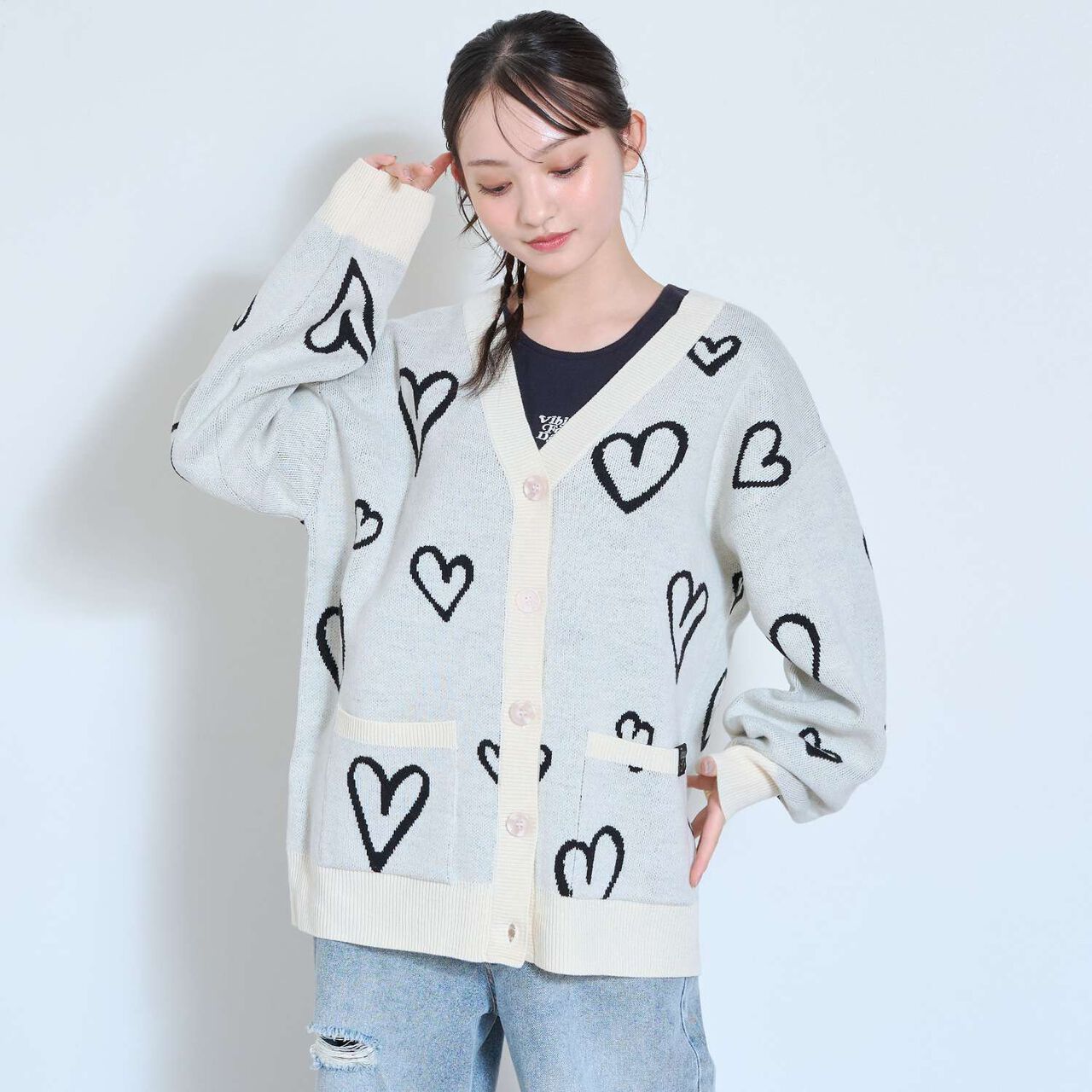 [7days/Washable] Heart Pattern Cardigan,Lavender, large image number 2