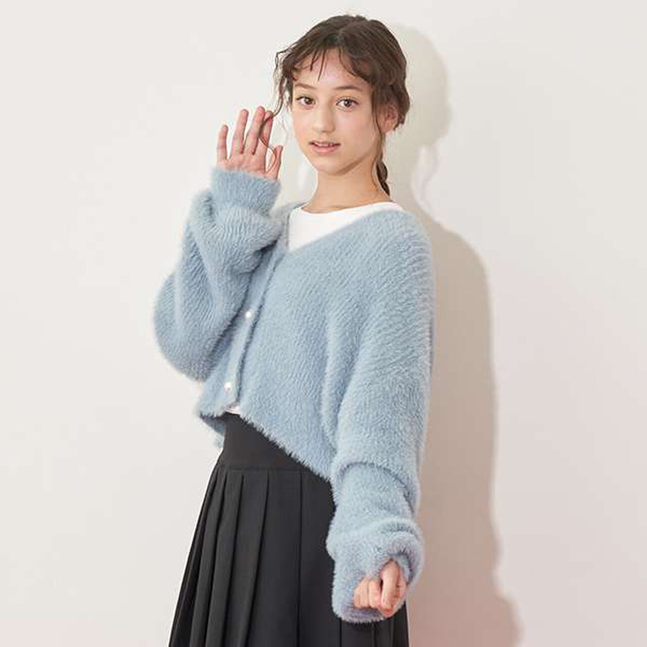 [AMI] Shaggy Cardigan &times; Long Sleeve T-Shirt Set,Light blue, large image number 4