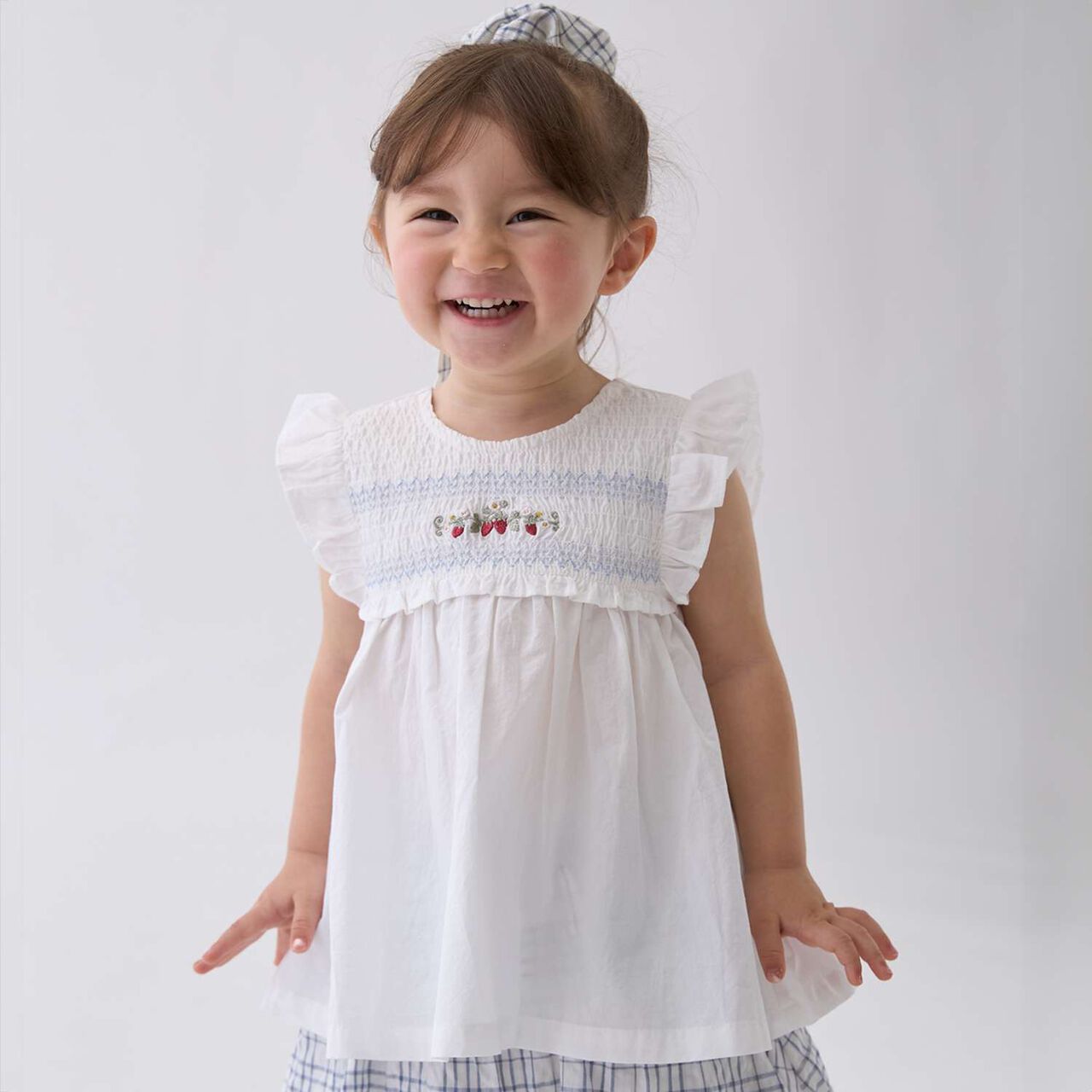 Link Strawberry Embroidery Shirred Tunic,Off white, large image number 0