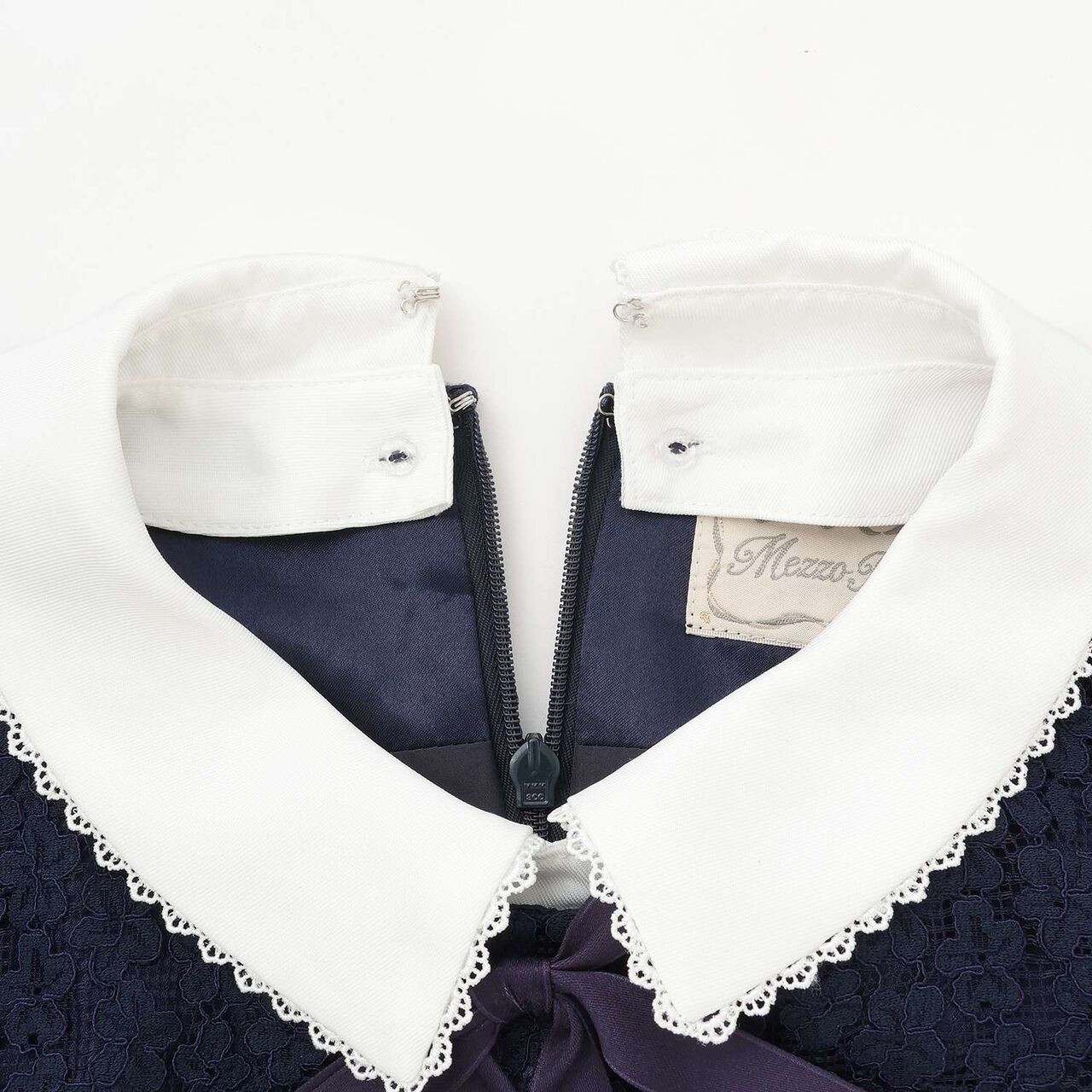 Classical Lady One-Piece Dress with Removable Collar & Cuffs,Navy, large image number 3