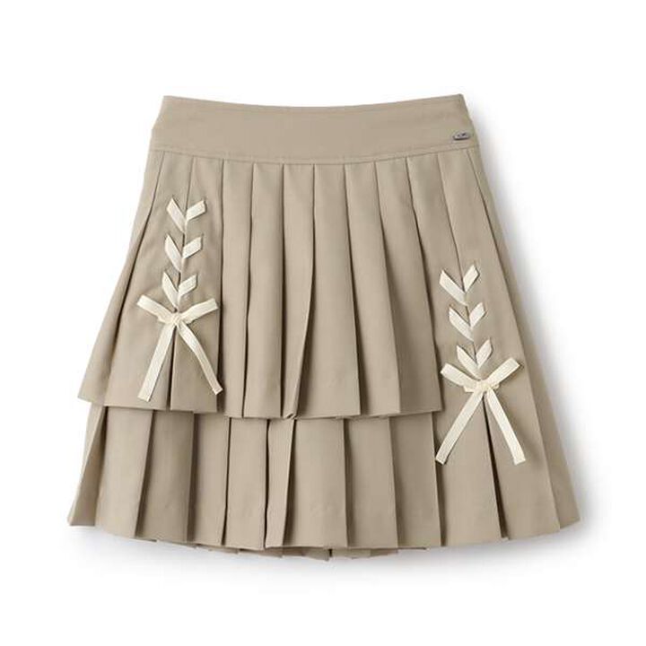 Lace-Up Ribbon Double Layer Pleated Skirt-Pants,Gray, medium image number 20