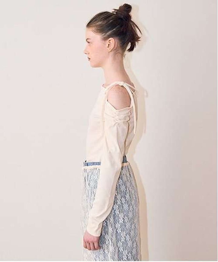 One-Shoulder Ribbon Tereko,Black, medium image number 7