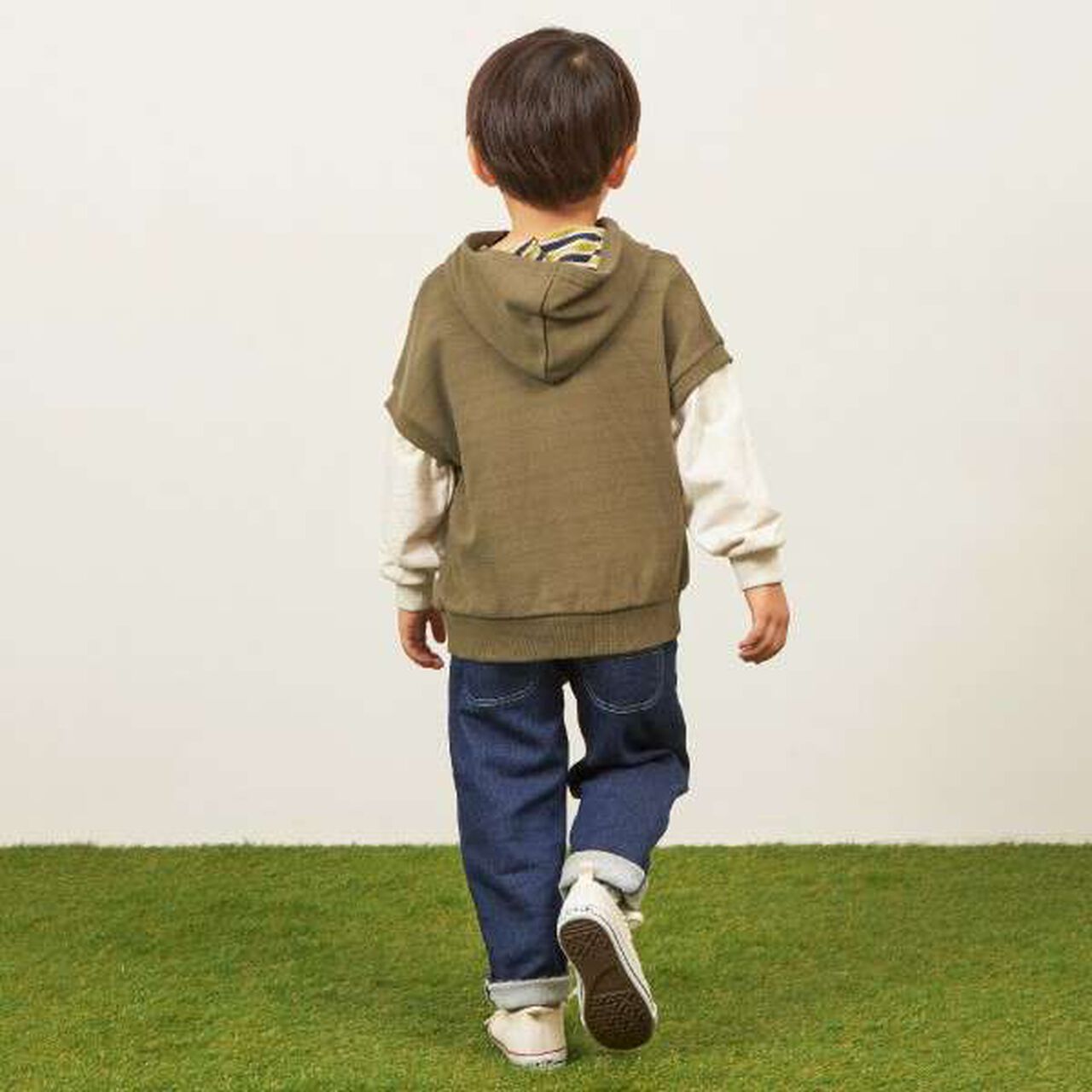 KP Boy Layered Style Hoodie Sweatshirt [110-160],Khaki, large image number 3