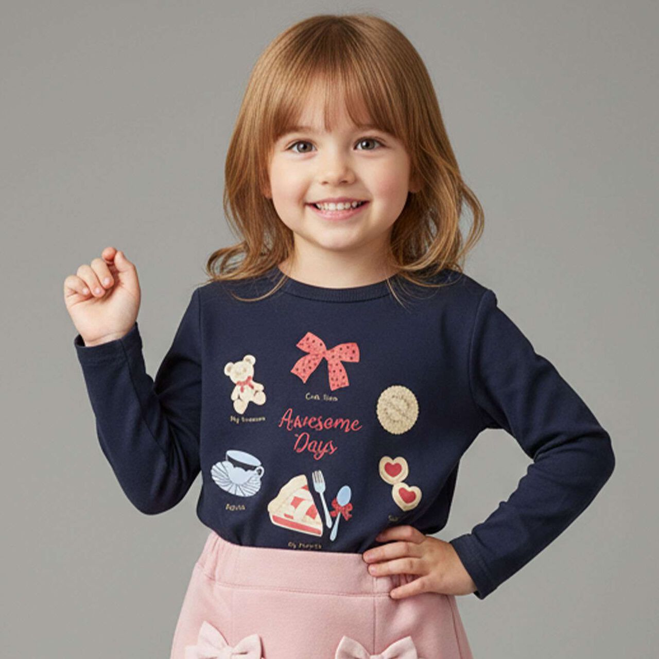 Sweets Motif Fleece Pullover,Navy, large image number 0