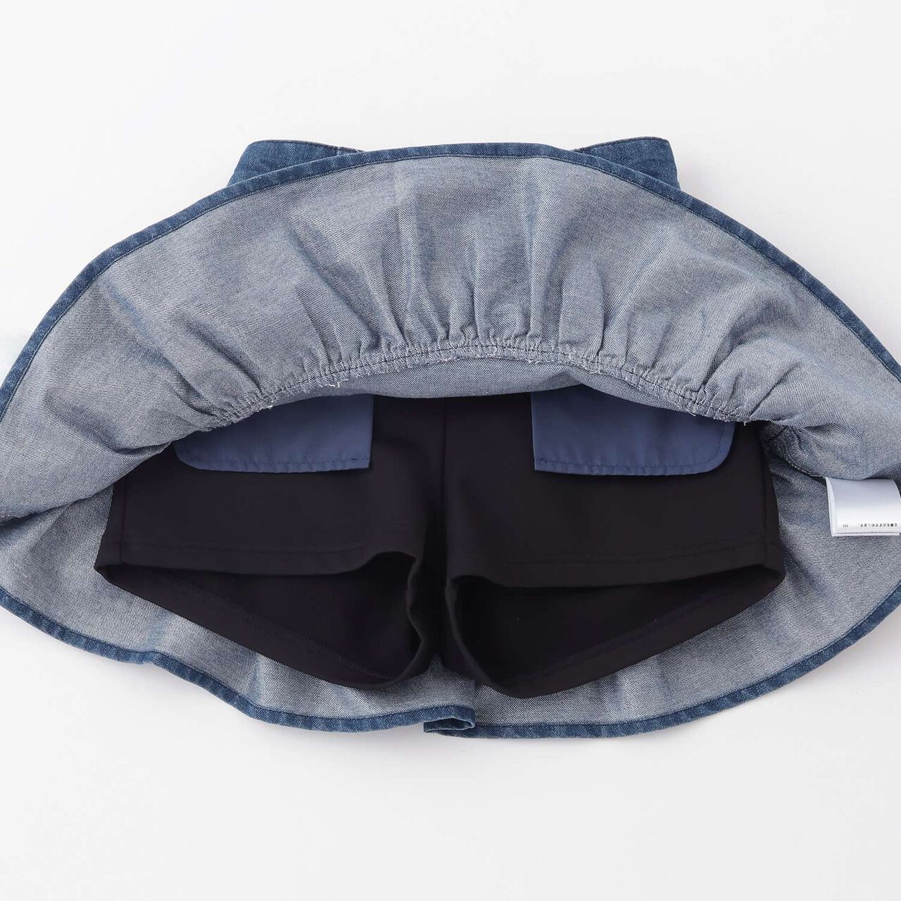 Lame Denim Tiered Skirt with Tail Charm,Navy, large image number 7