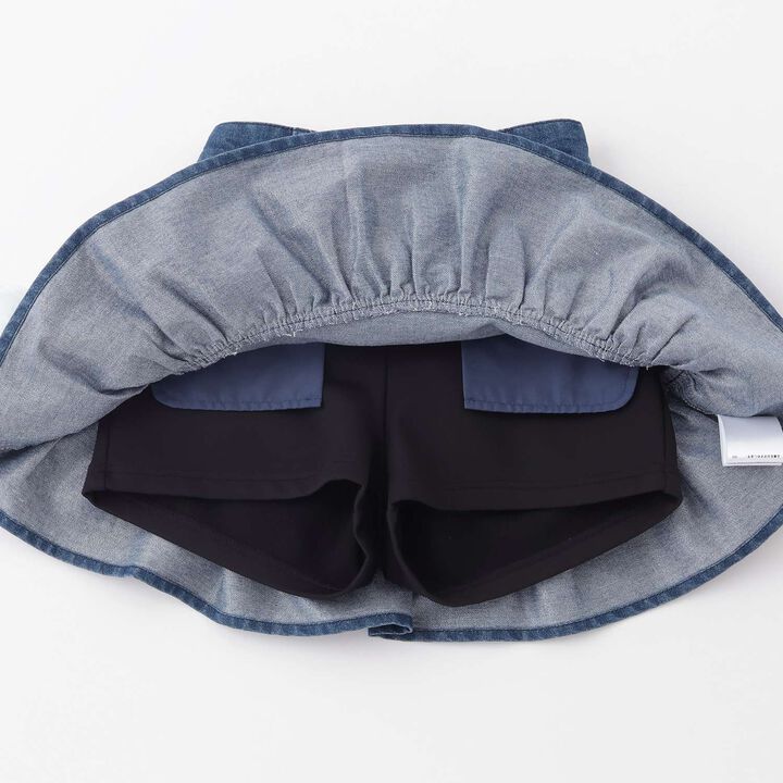 Lame Denim Tiered Skirt with Tail Charm,Navy, medium image number 7