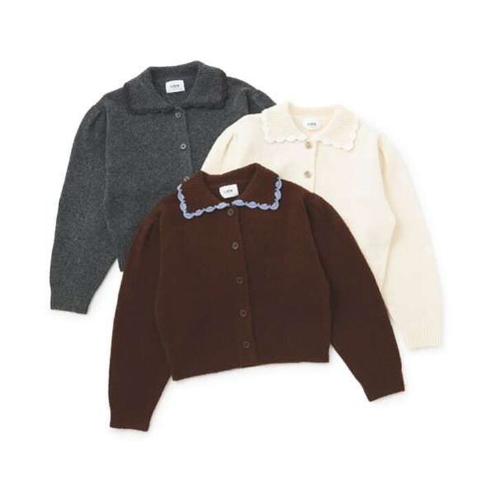 [Link] Collar Knit Cardigan,Charcoal gray, medium image number 5