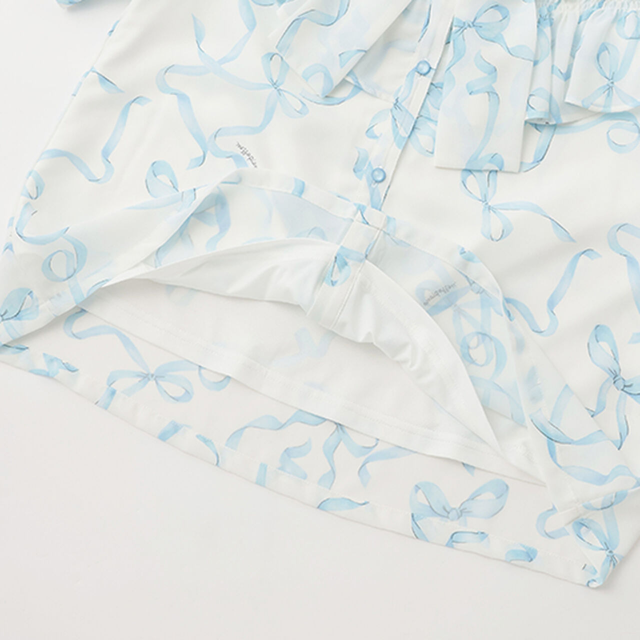 Frill Blouse with Bow Tie and Ribbon Pattern,Light blue, large image number 11