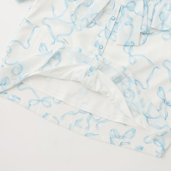 Frill Blouse with Bow Tie and Ribbon Pattern,Light blue, medium image number 11