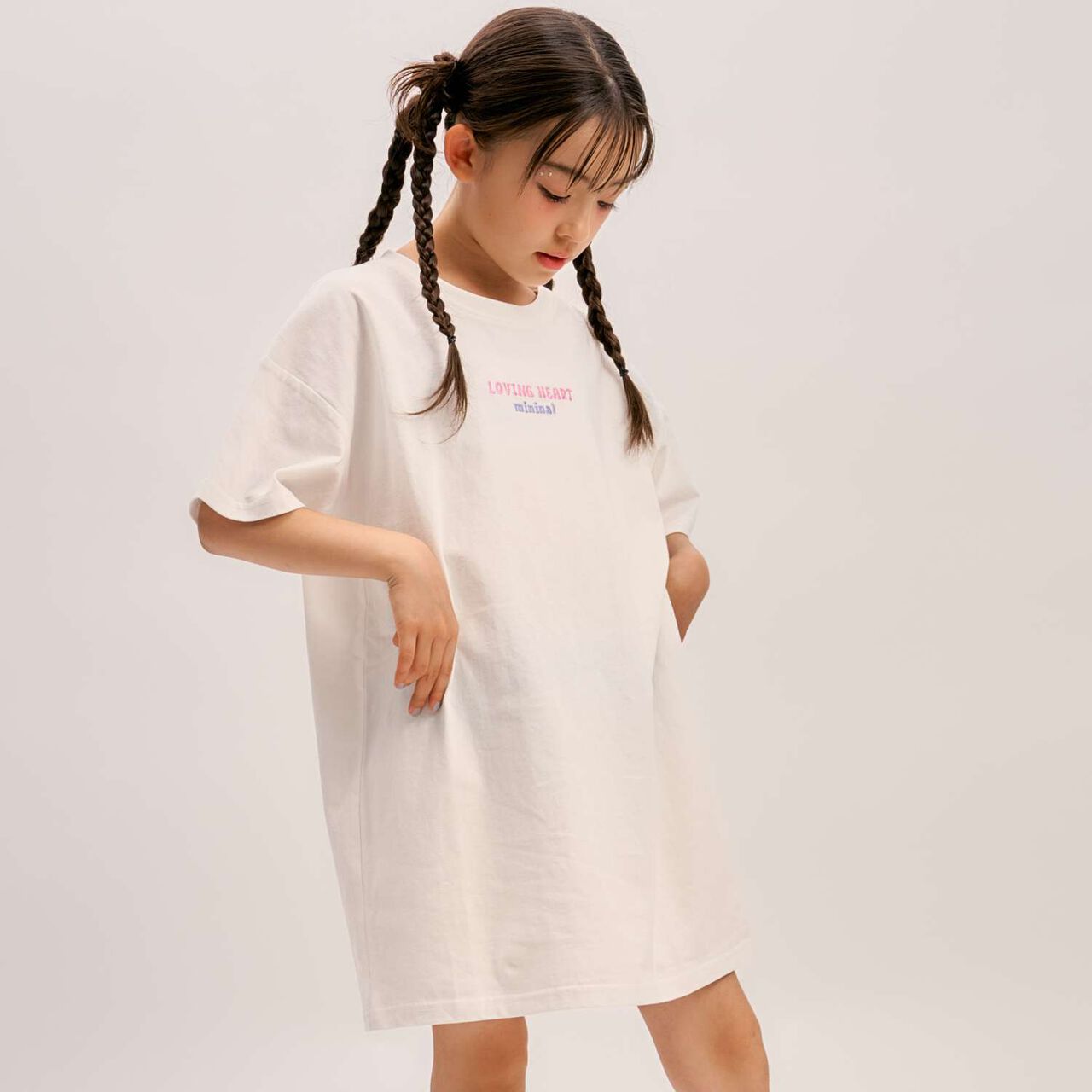 [100% Cotton] Affordable Back Heart Short-Sleeve T-Shirt One-Piece Dress,Cherry Pink, large image number 4