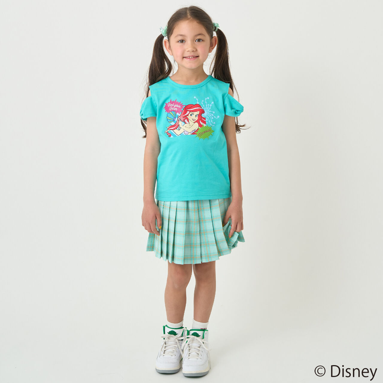 [Stain-resistant and Water-repellent] Disney Princess Off-Shoulder T-Shirt with Ribbon Sleeves,Green, large image number 14