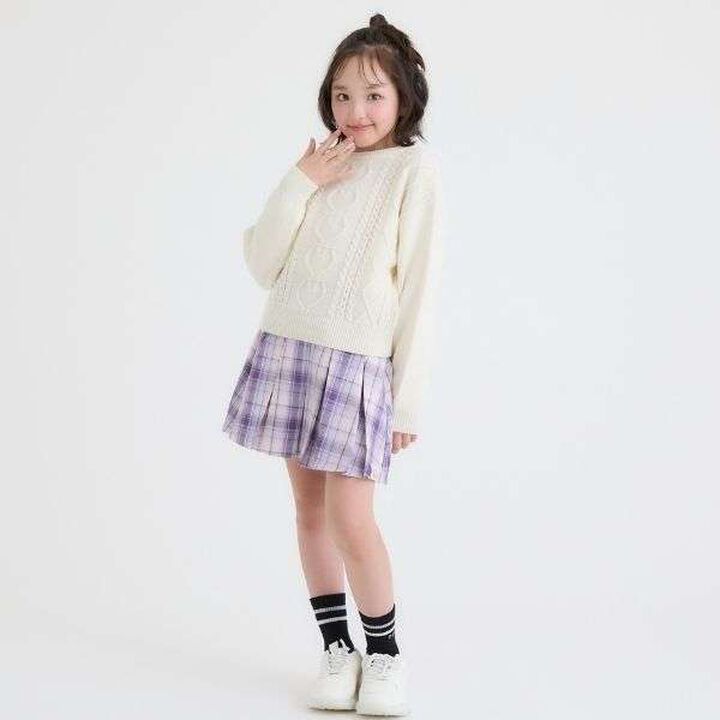 [Easy Care] Checkered Front Pleated Skirt,Black, medium image number 5