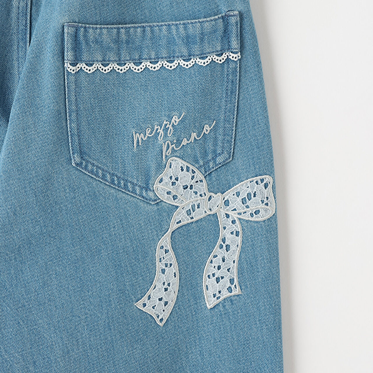 Lace Appliqué Slim Fit Loose Straight Denim Pants,Light blue, large image number 9