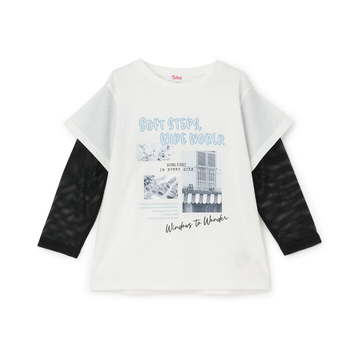 Mesh Sleeve Combination Big T-Shirt,Off white, medium image number 9