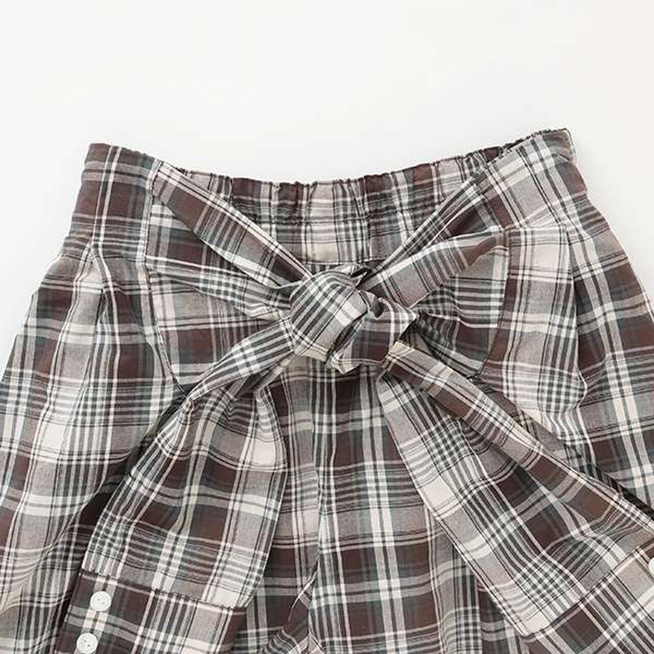 Shirt-Wrapped Checkered Culottes,Brown, large image number 2
