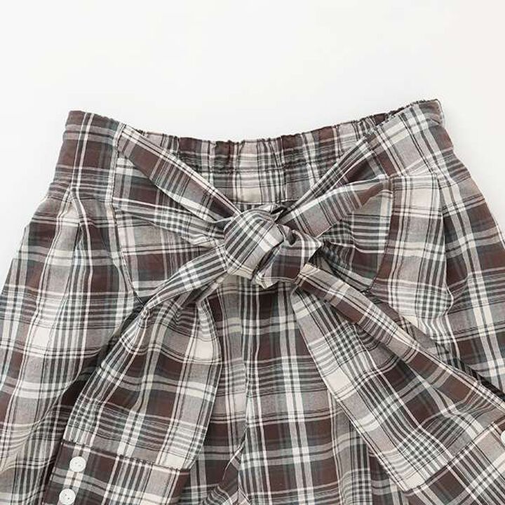 Shirt-Wrapped Checkered Culottes,Brown, medium image number 2