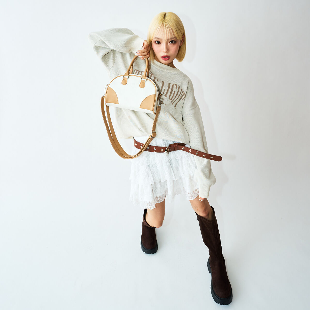 [LTXC] Embossed Mini Handle Boston Bag,Ivory, large image number 2