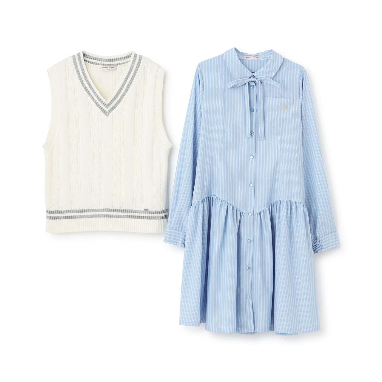 Knit Vest & Shirt Dress Set,Sax blue, large image number 2