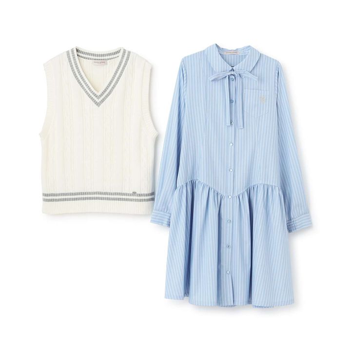 Knit Vest & Shirt Dress Set,Sax blue, medium image number 2