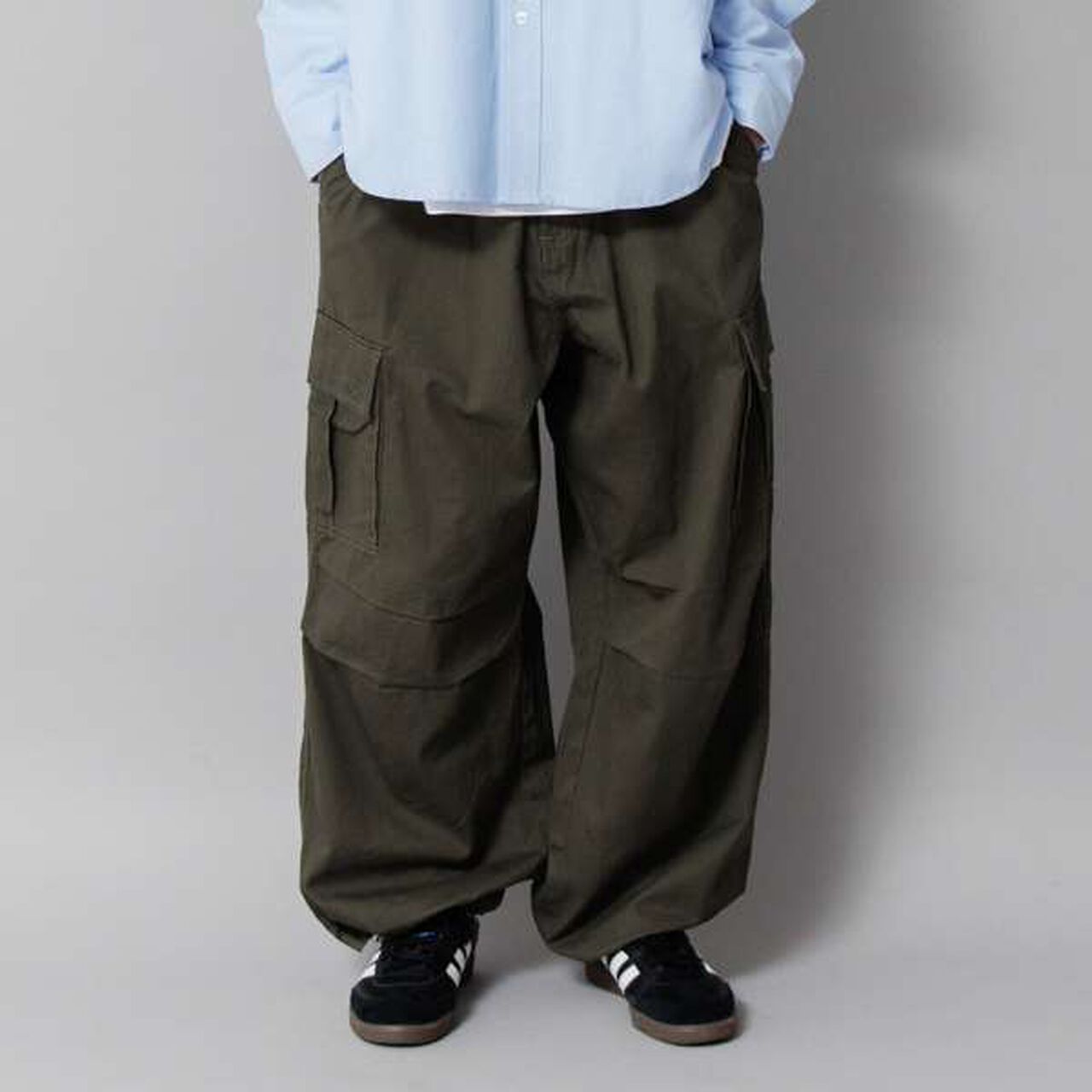 Cotton Twill Wide Cargo Pants,Khaki, large image number 0